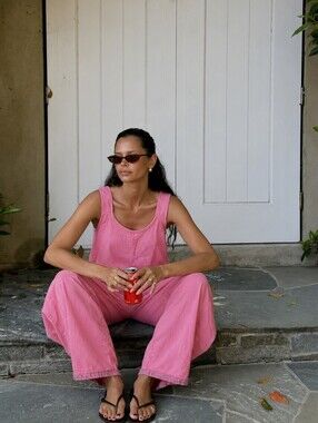 80s Coral Pink Cotton Jumpsuit Size Medium (p)